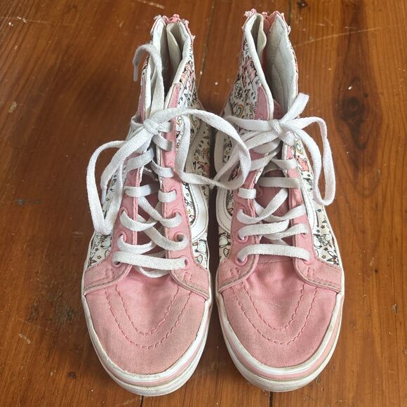 Vans Old Skool Back Hi Top Size 2 Pink Dog Unicorns Canvas Sneakers Kids - Picture 3 of 6